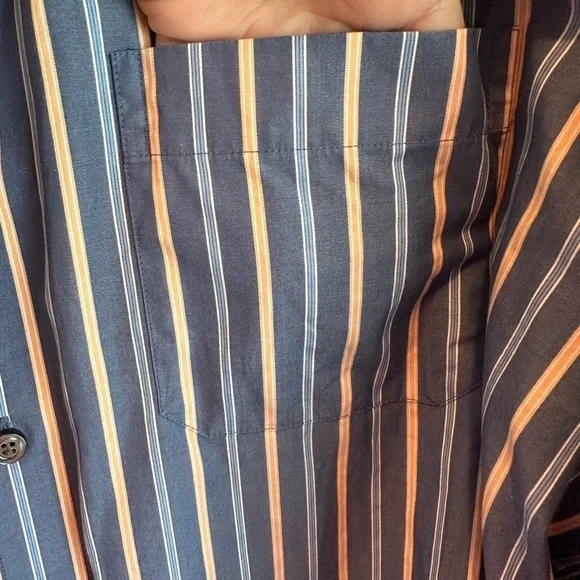 Kenneth Roberts Platinum Button Up Long-sleeve Men's XL Blue Tan Stripe Shirt - Picture 6 of 10